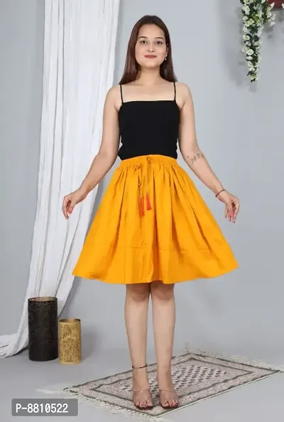 Trendy Rayon Yellow Solid Mini Skirt For Women-thumb0