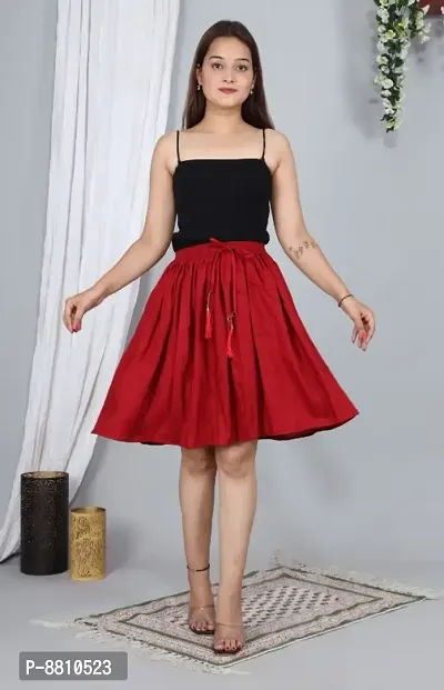 Trendy Rayon Maroon Solid Mini Skirt For Women-thumb0