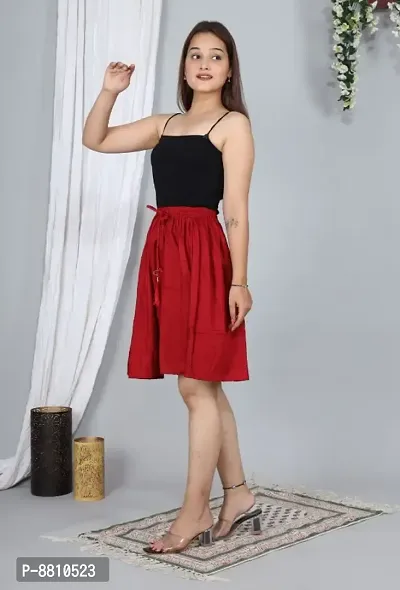 Trendy Rayon Maroon Solid Mini Skirt For Women-thumb3