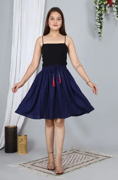 Trendy Rayon Navy Blue Solid Mini Skirt For Women