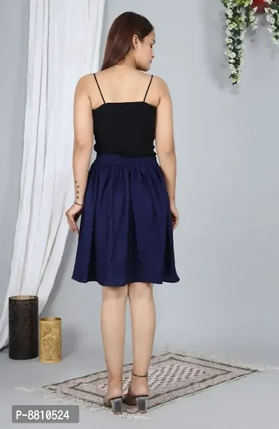 Trendy Rayon Navy Blue Solid Mini Skirt For Women-thumb2