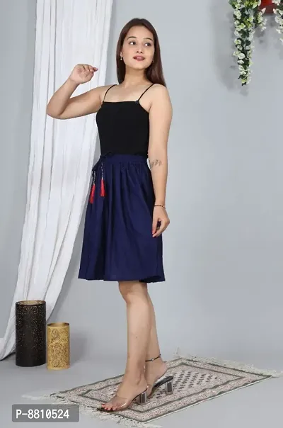 Trendy Rayon Navy Blue Solid Mini Skirt For Women-thumb3