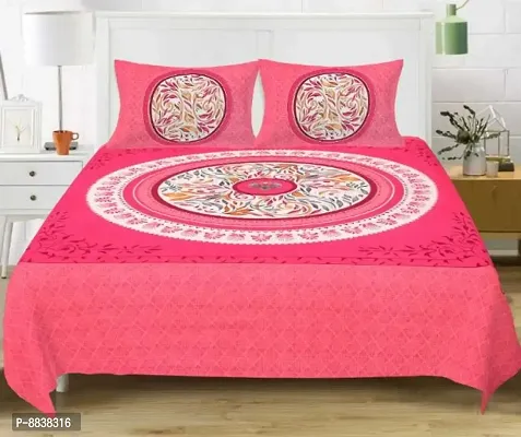 Comfortable Cotton Printed Double Bedsheet with Two Pillow Covers-thumb0