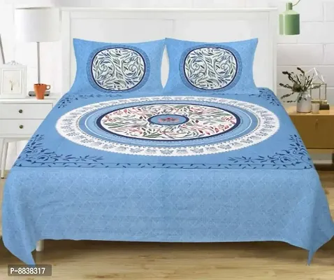 Comfortable Cotton Printed Double Bedsheet with Two Pillow Covers