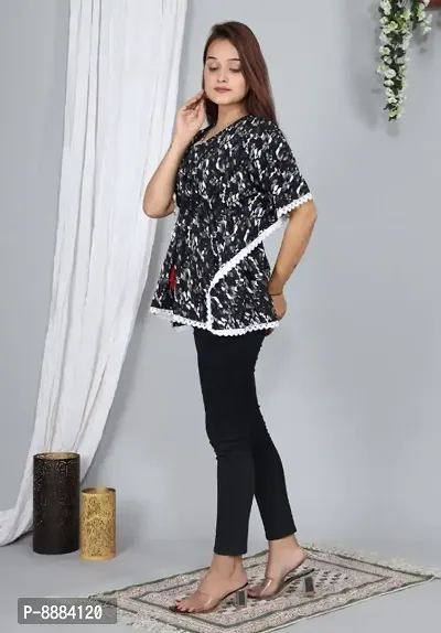 Trendy Cotton Grey V Neck Kaftan Style Printed Top For Women-thumb3