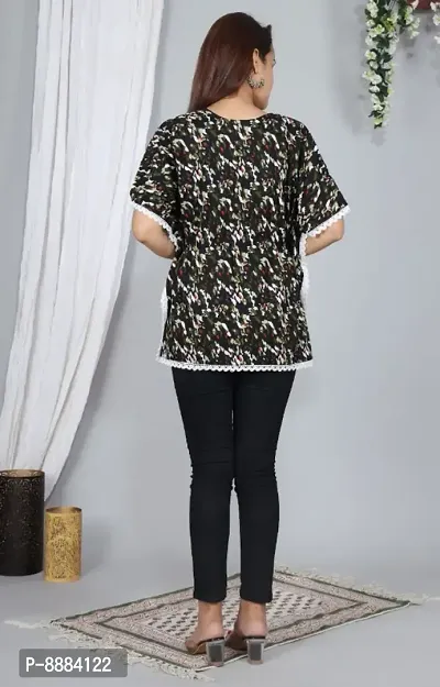 Trendy Cotton Green V Neck Kaftan Style Printed Top For Women-thumb2