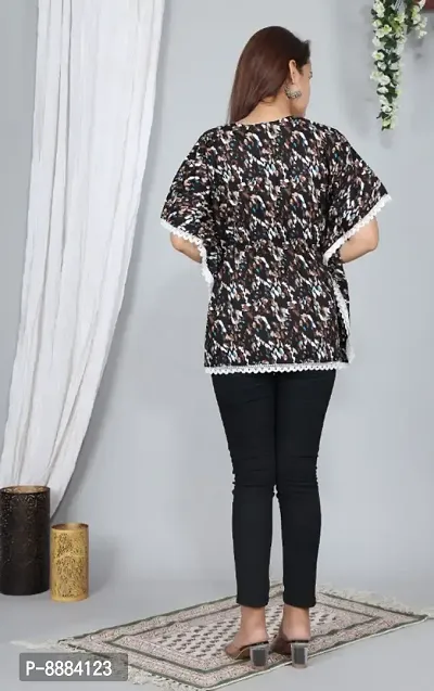 Trendy Cotton Brown V Neck Kaftan Style Printed Top For Women-thumb2