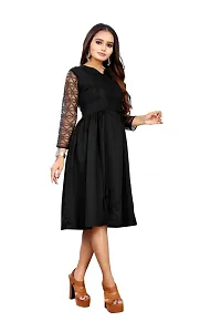 Stylish Fancy American Crepe Applique Round Neck 3/4th Sleeve Fit And Flare Dresses For Women-thumb1