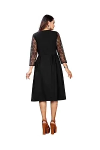 Stylish Fancy American Crepe Applique Round Neck 3/4th Sleeve Fit And Flare Dresses For Women-thumb2