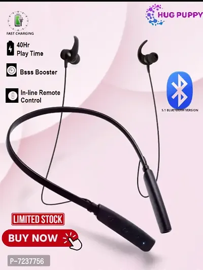 HUG PUPPY HIGH BASS Bluetooth Neckband HIFI SOUND Wireless Bluetooth Headset  (Black, In the Ear)-thumb0
