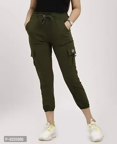 Elegant Green Blended Solid Joggers For Women-thumb0