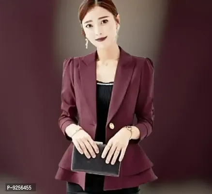 Elegant Maroon Cotton Blend Solid Coats For Women