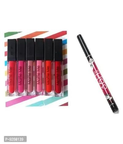 Matte Me Ultra Smooth Liquid Lipstick Set Of 6 With 1 Sketch Eye Liner For Women