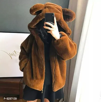 Stylish Solid Brown Cotton Blend Winter Jacket For Women-thumb0