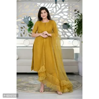 Trendy Cotton Self Pattern A-Line Kurta, Bottom and Dupatta Set For Women