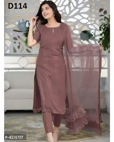 Trendy Cotton Self Pattern A-Line Kurta, Bottom and Dupatta Set For Women