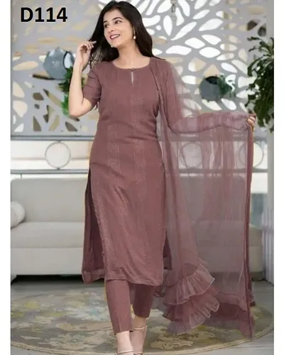 Alluring Rayon Woven Design Kurta with Pant And Dupatta Set For Women