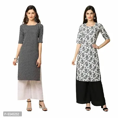 Stylish Straight Multicoloured Printed Crepe Kurta For Women Combo Pack Of 2-thumb0