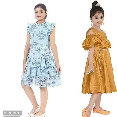 Pretty Crepe Self Pattern A-Line Dress Combo For Baby Girls And Kids Pack Of 2-thumb2