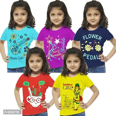 Girl Cotton Printed Top Pack of 5