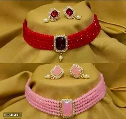 Stylish Choker Design Multicoloured Jewellery Sets Combo For Women Set Of 2
