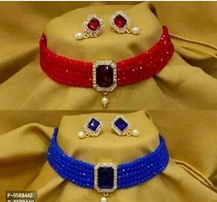 Stylish Choker Design Multicoloured Jewellery Sets Combo For Women Set Of 2-thumb0