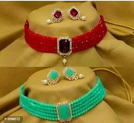 Stylish Choker Design Multicoloured Jewellery Sets Combo For Women Set Of 2-thumb0