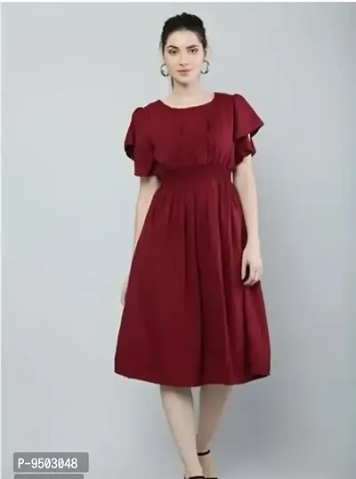 Fabulous Crepe Solid Purple Knee Length Dress For Women-thumb0