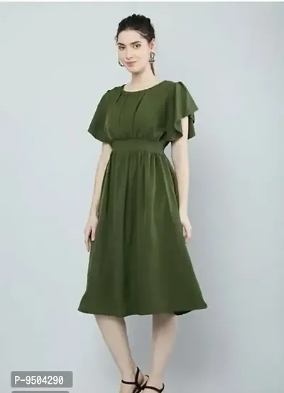 Fabulous Crepe Solid Green Knee Length Dress For Women-thumb0