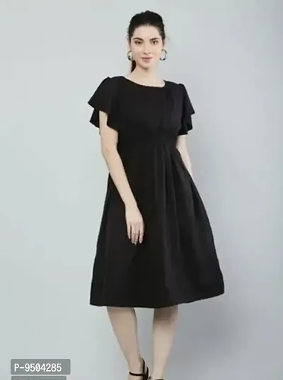 Fabulous Crepe Solid Black Knee Length Dress For Women-thumb0