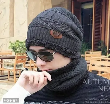 Beautiful Woolen Dark Grey Beanie Winter Cap For Men