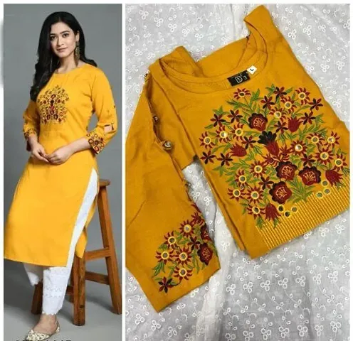 Women Rayon Cotton Embroidered Kurta Bottom Set