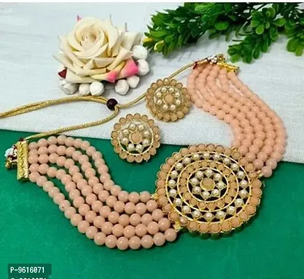 Sizzling Peach Alloy Necklace With Earrings Jewellery Set For Women