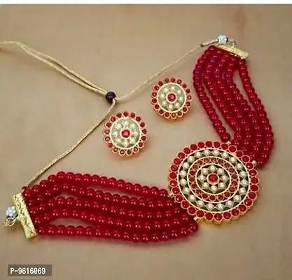 Sizzling Red Alloy Necklace With Earrings Jewellery Set For Women