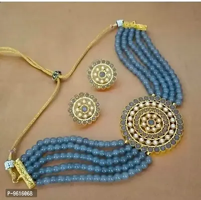 Sizzling Blue Alloy Necklace With Earrings Jewellery Set For Women