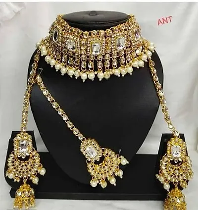 Trendy Designer Alloy Gold Plated Kundan Pearl Jewellery Set