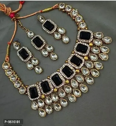 Authentic Black Alloy Necklace Maangtika With Earrings Jewellery Set For Women