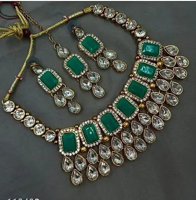 Authentic Alloy Necklace Maangtika With Earrings Jewellery Set For Women