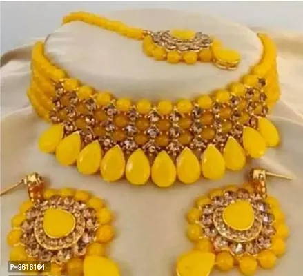 Twinkling Yellow Alloy Necklace With Earrings Jewellery For Women-thumb0