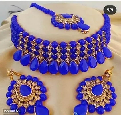 Twinkling Blue Alloy Necklace With Earrings Jewellery For Women-thumb0