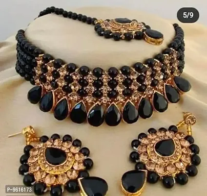 Twinkling Black Alloy Necklace With Earrings Jewellery For Women