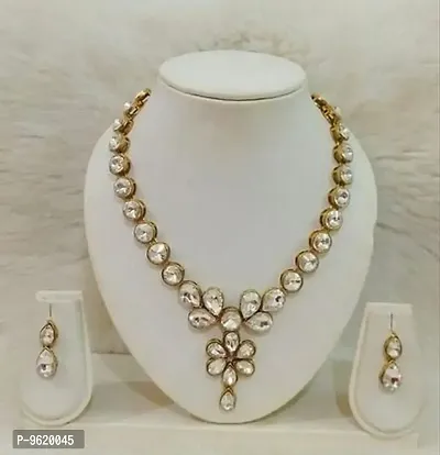Traditional White Alloy Necklace with Earrings Set For Women-thumb0