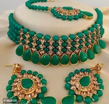 Twinkling Green Alloy Necklace With Earrings Jewellery For Women-thumb0