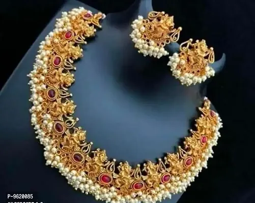 Traditional Maroon Alloy Necklace With Earrings Set for Women's