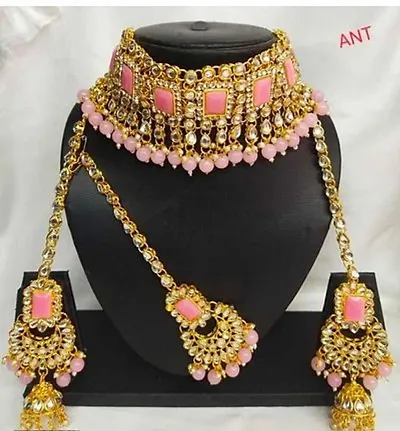 Authentic Alloy Necklace Maangtika With Earrings Jewellery Set For Women