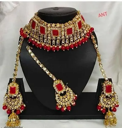 Authentic Alloy Necklace Maangtika With Earrings Jewellery Set For Women