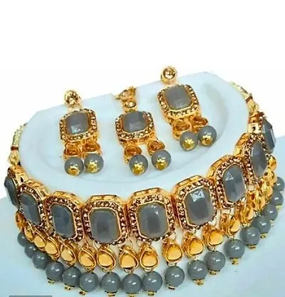 Elegant Gold Plated Brass Agate Choker Jewellery Set