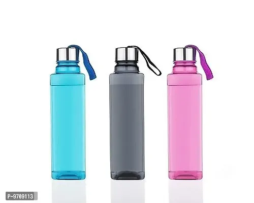 Premium Square Shape Water Bottle with strap for Fridge, Office, Gym 1000 ML Bottle, Pack of 3, Multicolor-thumb0