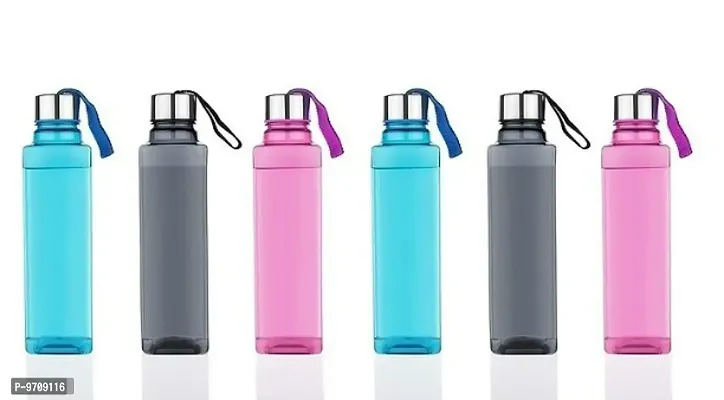 Premium Square Shape Water Bottle with strap for Fridge, Office, Gym 1000 ML Bottle, Pack of 6, Multicolor-thumb0