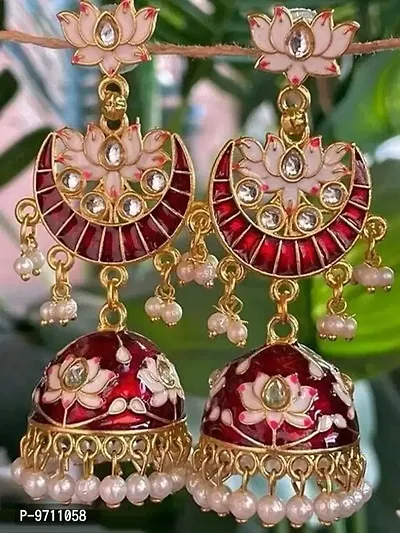 Maddy Space Stylish Maroon Color Chand Jhumki Earring